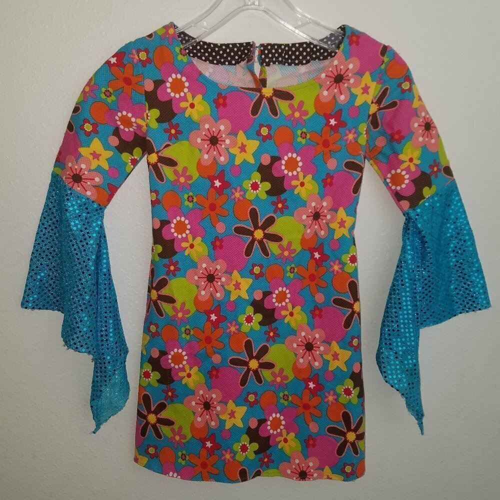 Hippie Girls Halloween Costume Dress Groovy 60s 70s Flowers Handmade Approx 4-5